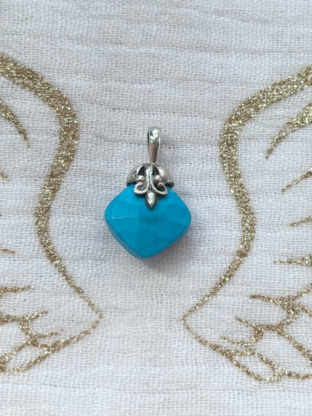 Faceted Turquoise Blue Gemstone Pendant - Unique Sterling Silver Bail